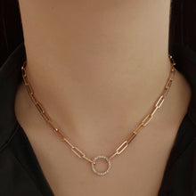 Load image into Gallery viewer, Small Circle Diamond Clasp Paperclip Necklace