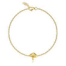 Load image into Gallery viewer, Whimsical small scattered mushroom bracelet in 14k gold, playful fine jewelry, luxury dainty everyday jewelry piece.