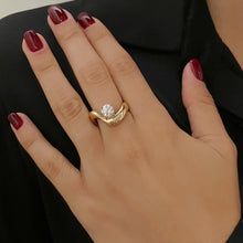 Load image into Gallery viewer, Stackable Dome Solitaire Diamond Wave Ring