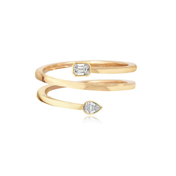 Two Bezel Solitaire Diamond Triple Gold Swirl Ring