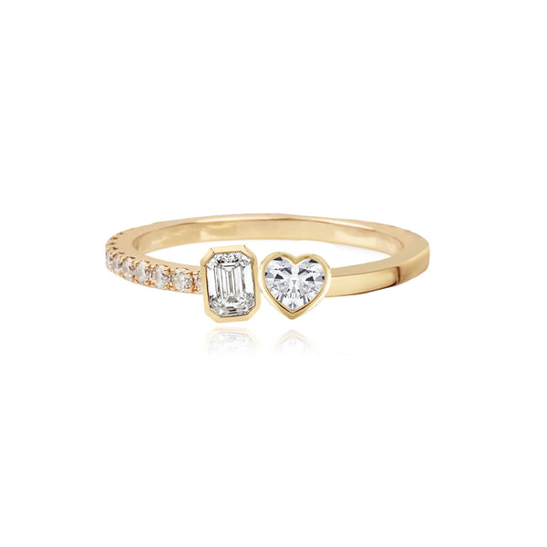 Two-Diamond Bezel Half Pave Half Gold Ring