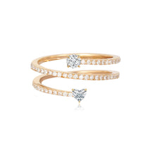 Load image into Gallery viewer, Two Solitaire Diamond Triple Pave Swirl Ring