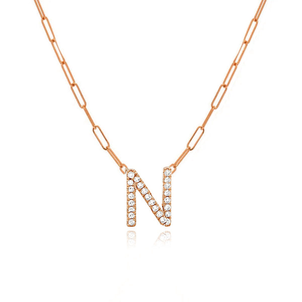 Uppercase Pave Initial Paperclip Necklace