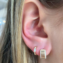 Load image into Gallery viewer, Diamond Emerald Cut Gold Huggie