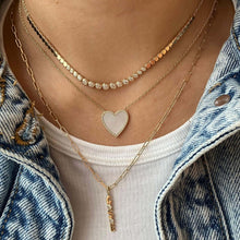 Load image into Gallery viewer, Large Pave Outline Turquoise Heart Necklace