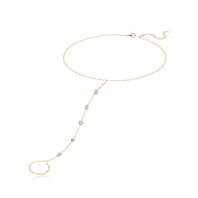 Load image into Gallery viewer, Five Bezel Multi Shape Diamond Hand Chain in 14k gold, luxurious and delicate fine jewelry design.
