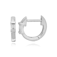 Load image into Gallery viewer, Diamond Emerald Cut Gold Huggie