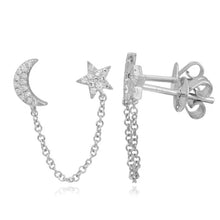 Load image into Gallery viewer, Moon and Star Chain Studs