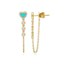 Load image into Gallery viewer, Pave Outline Stone Heart Chain Earrings