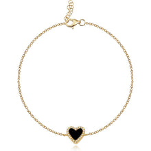 Load image into Gallery viewer, Sparkling pavé stone heart bracelet with delicate outline, 14k gold dainty jewelry, luxury diamond jewelry touch.