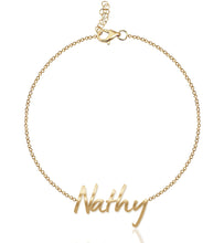 Load image into Gallery viewer, Cutout Gold Name Bracelet in 14k gold, custom jewelry for women, personalized and elegant.