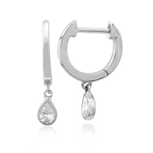 Load image into Gallery viewer, Dangling Bezel Diamond Pear Huggie