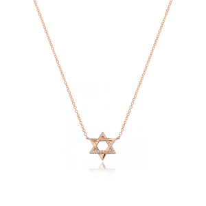 Star of David Half Pave Gold Necklace