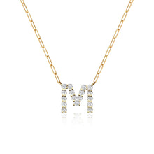 Load image into Gallery viewer, Large Diamond Paperclip Initial Necklace