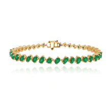 Load image into Gallery viewer, Gemstone multi shape tennis bracelet in 14k gold, colorful and elegant fine jewelry choice.
