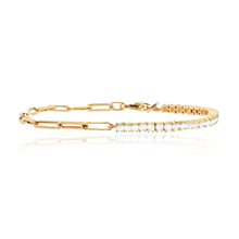 Load image into Gallery viewer, Half paperclip and half diamond tennis paperclip bracelet in 14k gold, custom jewelry with bold fine styling.