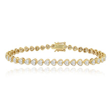 Load image into Gallery viewer, Heart diamond bezel tennis bracelet in 14k gold, dainty luxury fine jewelry with romantic sparkle.