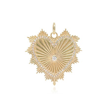 Load image into Gallery viewer, Gold Striped Pave Heart Medallion Charm