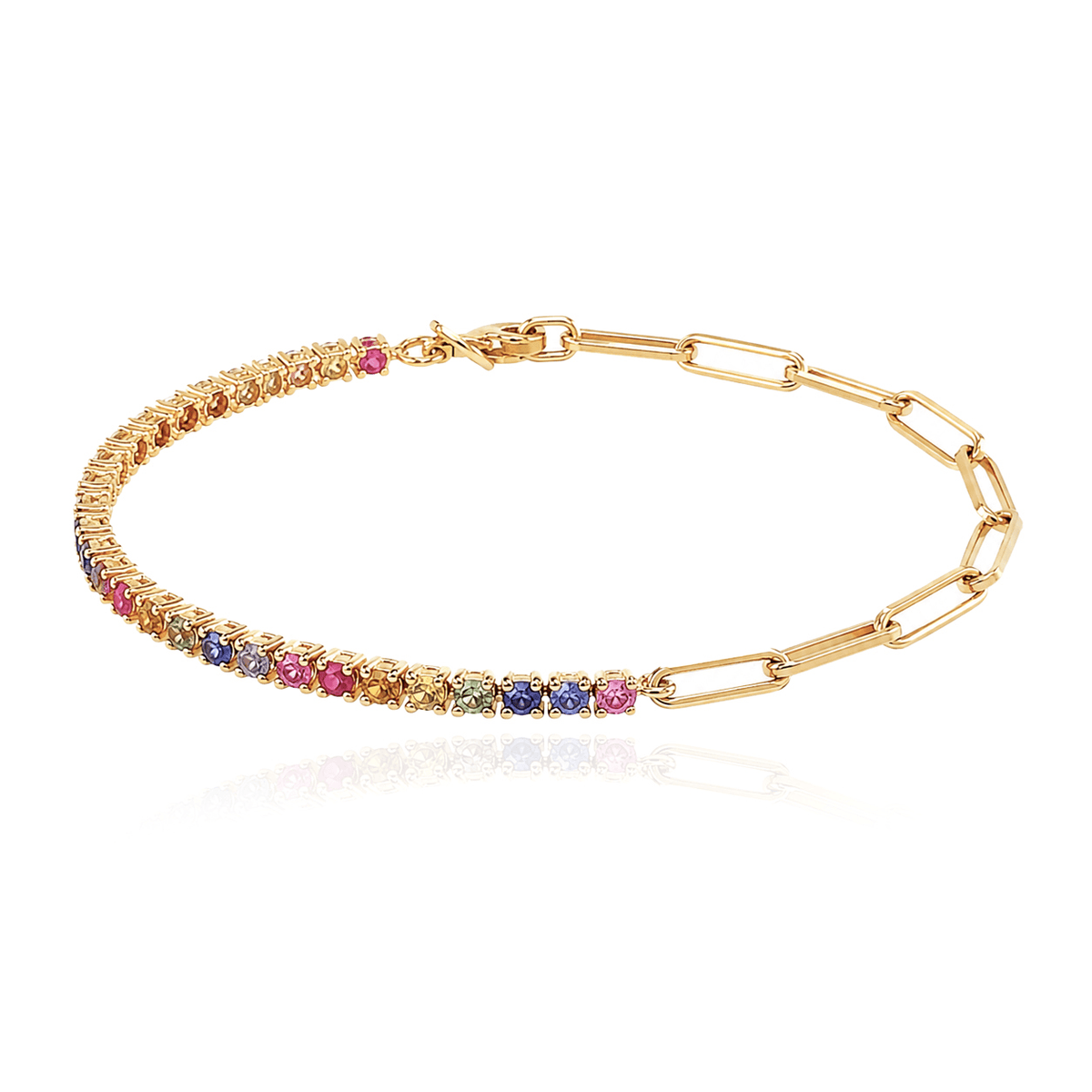Half & Half Gemstone Tennis Paperclip Bracelet – Alev Jewelry