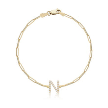 Load image into Gallery viewer, Mini Pave Initial Paperclip Bracelet