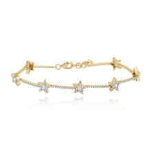 Load image into Gallery viewer, Multi star tennis bracelet in 14k gold, dreamy piece of affordable luxury jewelry for women.