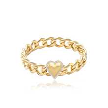 Load image into Gallery viewer, Puffy Gold Heart Pave Outline Cuban Ring