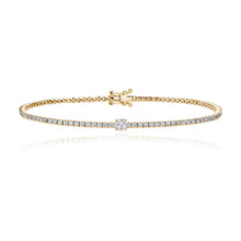 Load image into Gallery viewer, Solitaire diamond tennis bracelet in 14k gold, sleek and modern fine gold jewelry.
