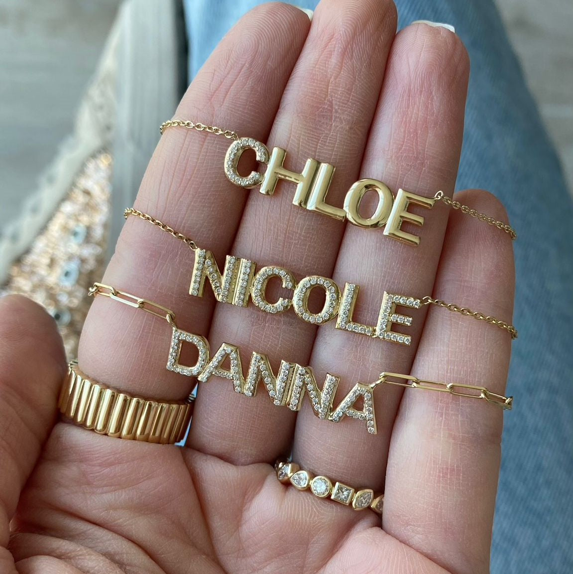 Large Pave Initial and Gold Name Necklace Alev Jewelry