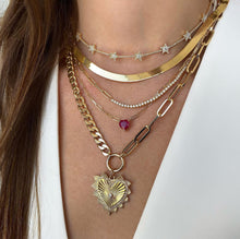 Load image into Gallery viewer, Gold Striped Pave Heart Medallion Charm