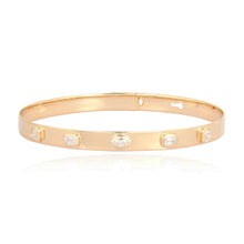 Load image into Gallery viewer, Solitaire multi shape diamonds clip-on bangle in 14k gold, refined and luxurious jewelry.
