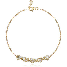 Load image into Gallery viewer, Stunning five-heart pavé bracelet in 14k gold, luxury jewelry design, delicate fine jewelry online.