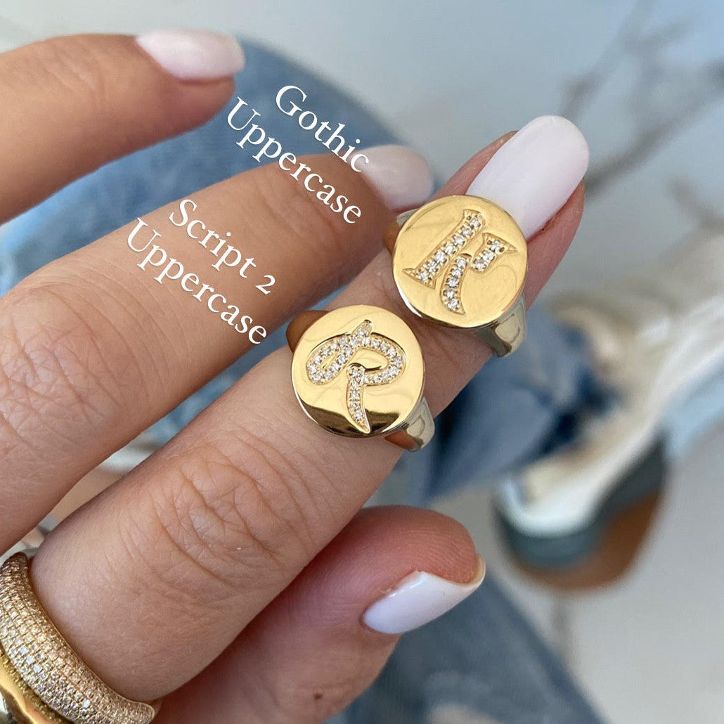 Signet Pave Initial Ring – Alev Jewelry