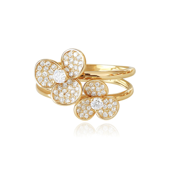 Diamond Flowers Double Band Ring