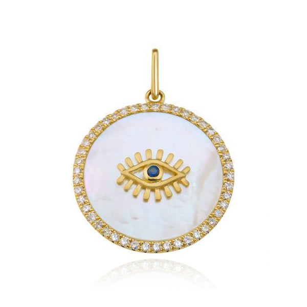 Evil Eye Mother of Pearl Round Charm