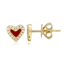 Load image into Gallery viewer, Pave Outline Enamel Heart Studs

