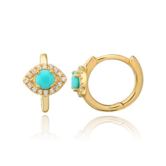 Turquoise Evil Eye Huggie Earrings