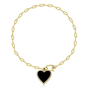 Paperclip Bracelet with Hanging Pave Cutout Heart Charm