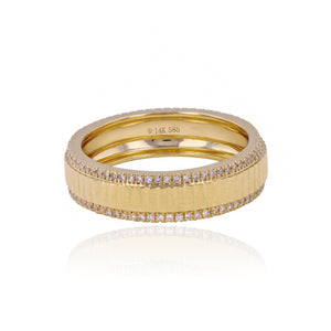 Fluted Pave Outline Gold Ring