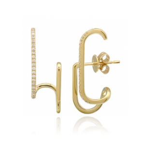 Half Pave Half Gold Double Cuff Earring