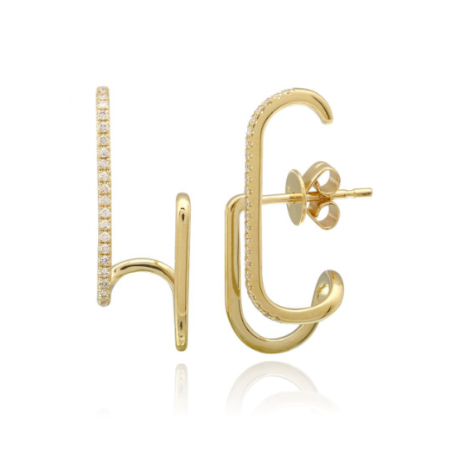 Half Pave Half Gold Double Cuff Earring