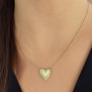 Large Fluted Pave Outline Heart Necklace