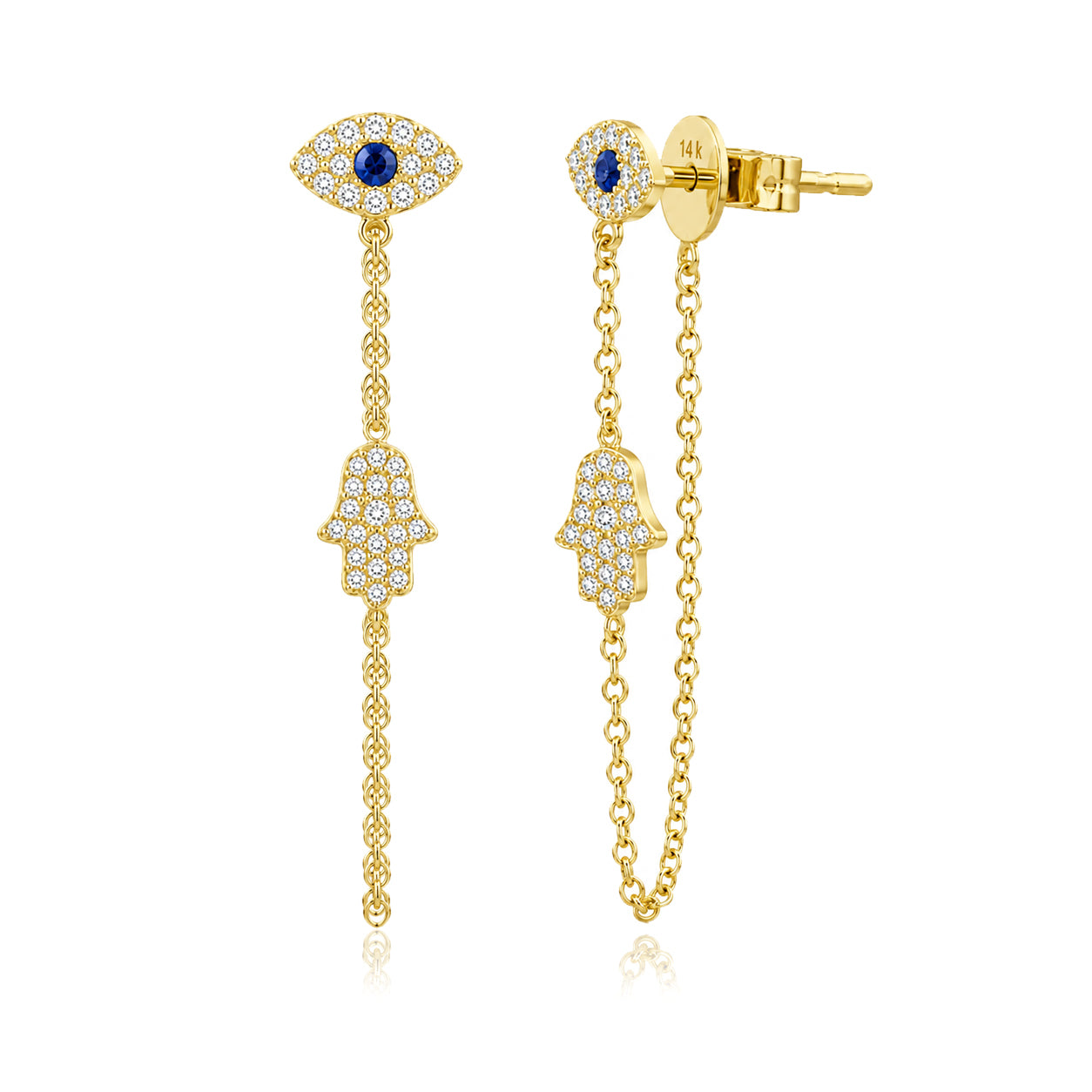 Pave Evil Eye & Hamsa Chain Earrings