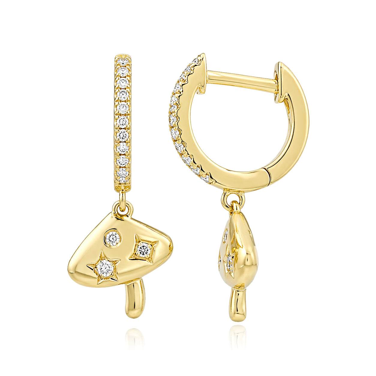 Dangling Mushroom Diamond Huggie Earrings