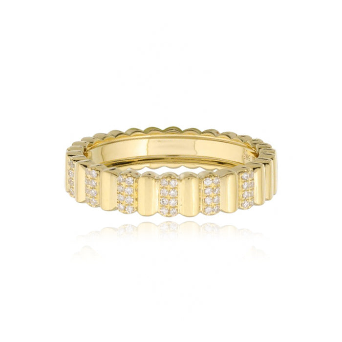 Thin Pave Striped Gold Ring