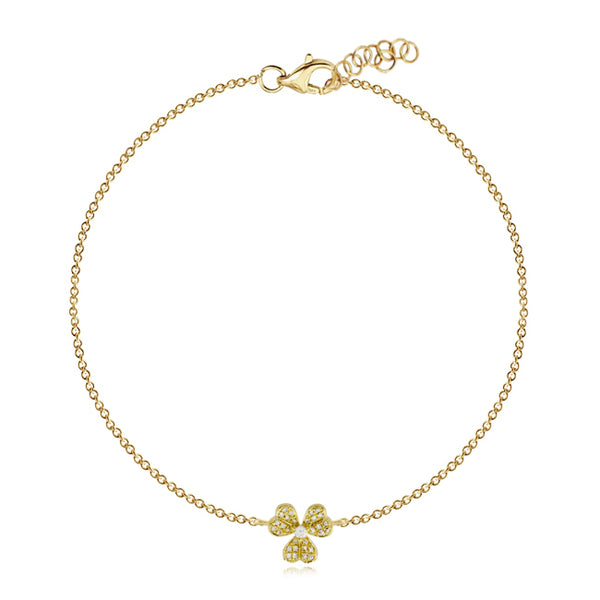 Charming small pavé flower bracelet crafted in 14k gold, dainty fine jewelry, luxury affordable jewelry option.