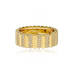 Thick Pave Striped Gold Ring