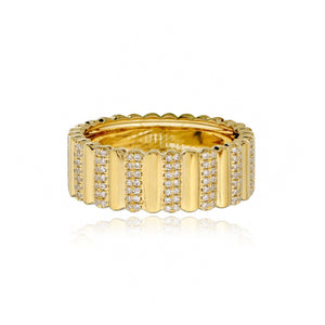 Thick Pave Striped Gold Ring