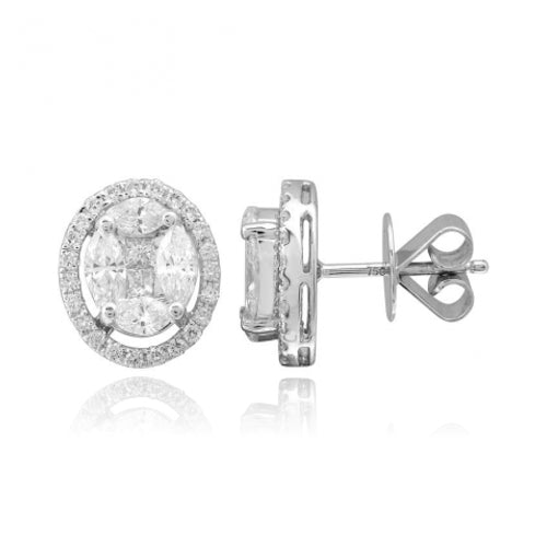 Large Illusion and Pave Oval Earrings