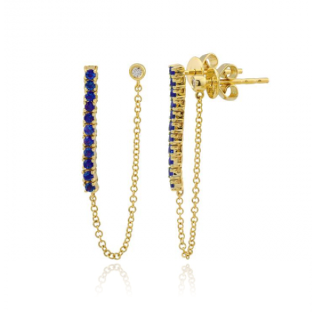 Sapphire Tennis Double Stud Chain Earrings