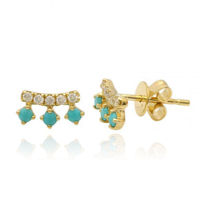 Diamond Bar and Three Gemstones Stud Earrings